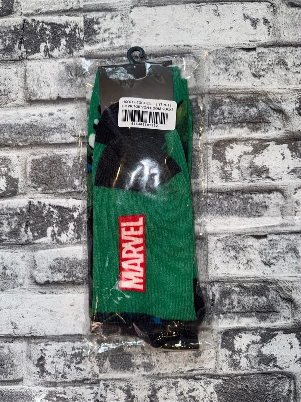 Marvel Green & Black Crew Socks with Red Logo
